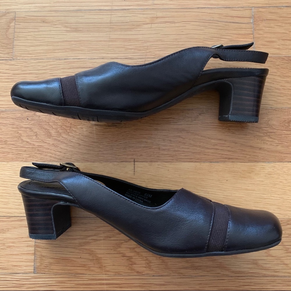 Vintage Easy Street Brown Square Toe Leather Slingback Heel, 6.5 - Picture 5 of 10